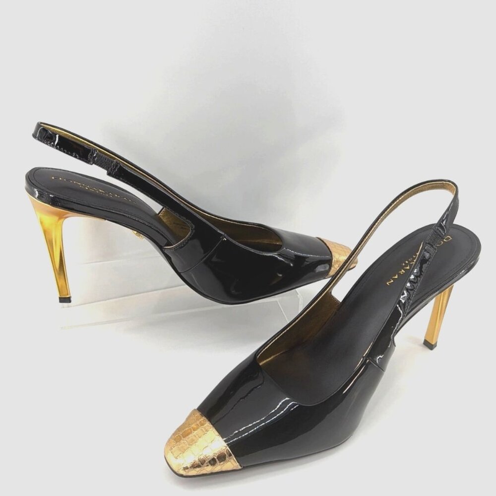 Donna Karan New York Savita Slingback Heels Black Gold Cap Toe Pumps Size 8.5 - Picture 3 of 14